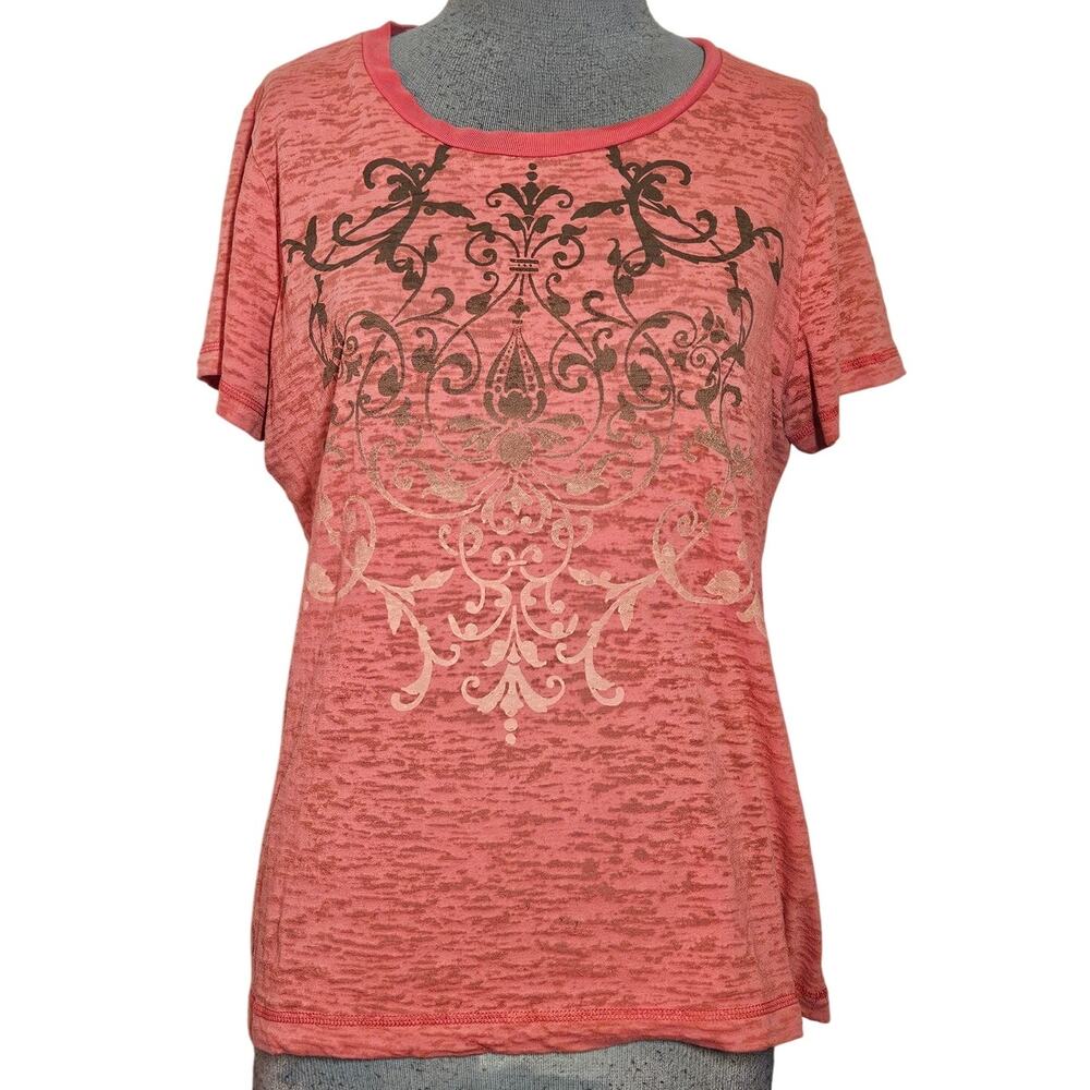 Cotton Blend Sheer Graphic Print Teee Size Large